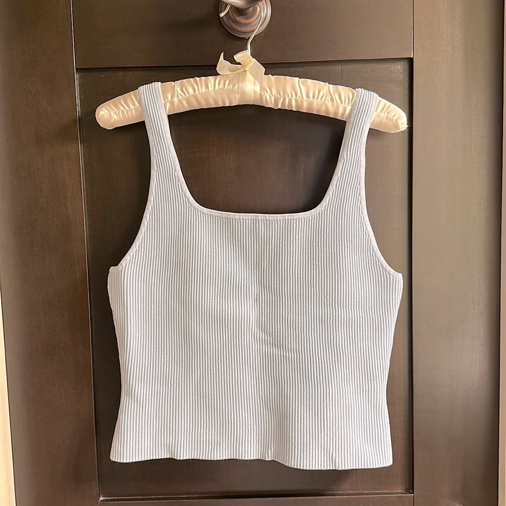 Babaton Light blue Ribbed Crop Top